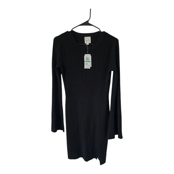 $44 Hippie Rose Sweater Dress Women Sz L Black Long Bell Sleeve Short Front Slit - Picture 1 of 12